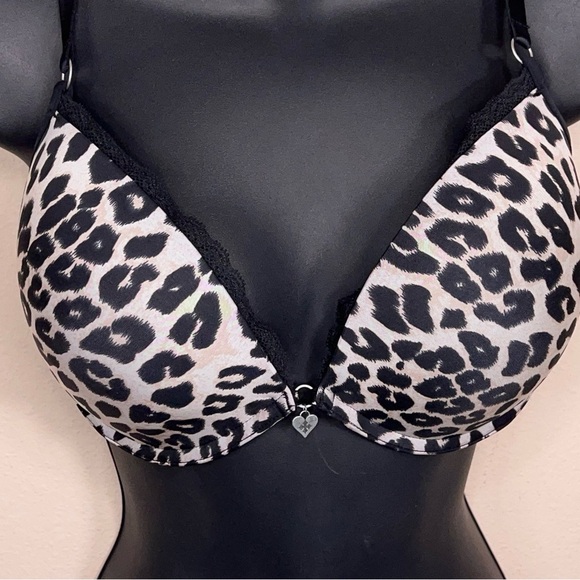 34DD Blackheart Leopard Printpush Up Bra Underwire Lace Trim Goth Padded - Picture 2 of 11